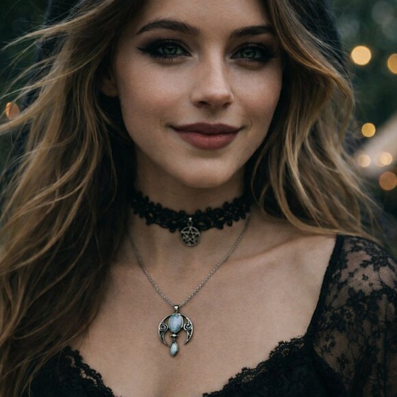 Jewelry - NWT Moonstone Crescent Moon Celestial Festival Whimsygoth Witchy Silver Necklace